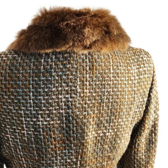 KASPER Brown and Green Tweed Faux Fur Collar Fitted Tailored Blazer Jacket 10P - Picture 11 of 14